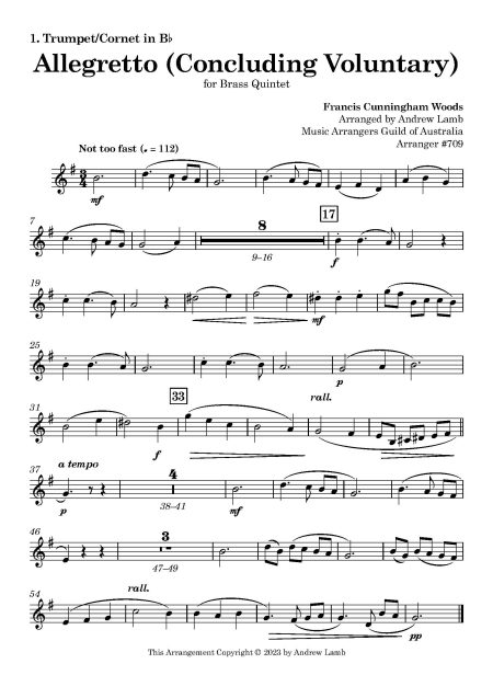 Francis Cunningham Woods | Allegretto | for Brass Quintet - Image 2