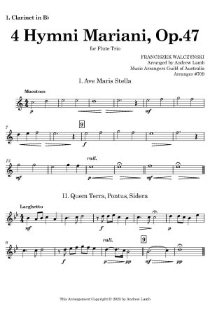 Franciszek Walczyński | 4 Hymni Mariani, Op. 47 | for Clarinet Trio