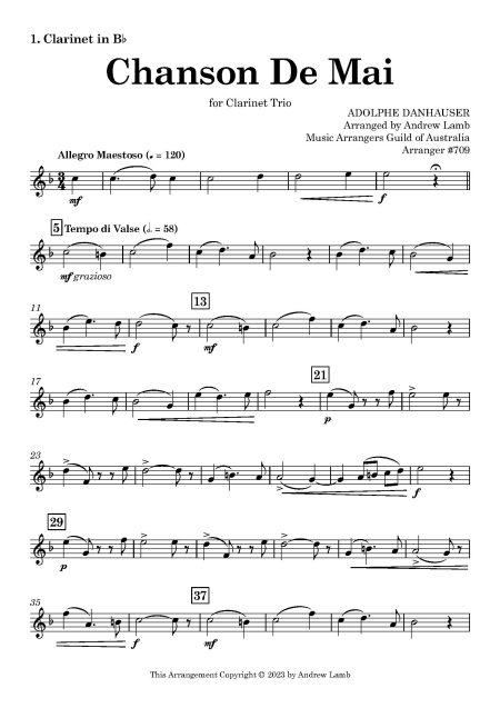 Adolphe Danhauser | Chanson De Mai | for Clarinet Trio - Image 2