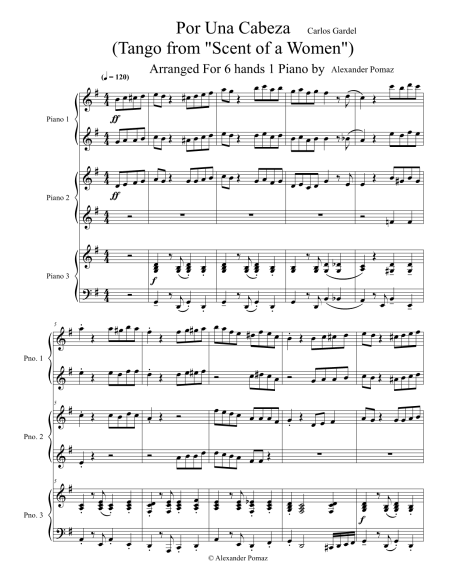 Por Una Cabeza - Carlos Gardel - Alexander Pomaz - 6 Hands 1 Piano - Image 2