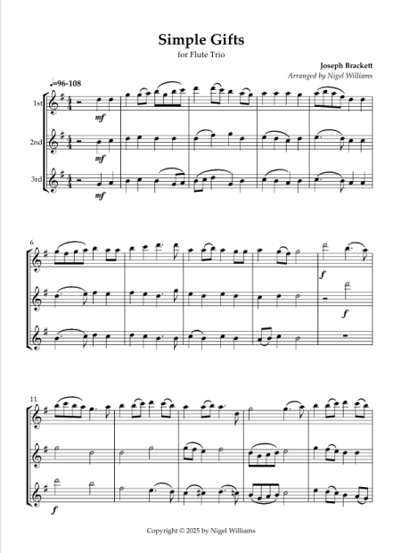 Simple Gifts, for Flute Trio