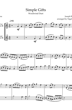 Simple Gifts, for Clarinet Duet