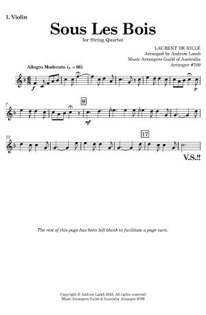 Laurent de RILLE | Sous Les Bois | for String Quartet