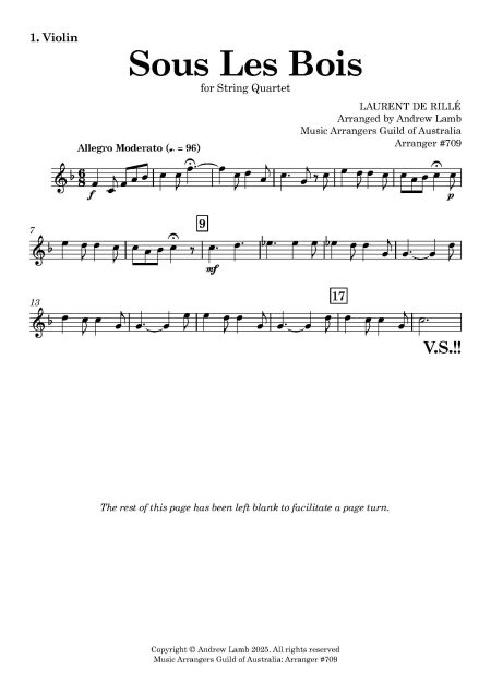 Laurent de RILLE | Sous Les Bois | for String Quartet - Image 2
