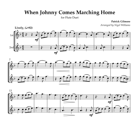 When Johnny Comes Marching Home, for Flute Duet