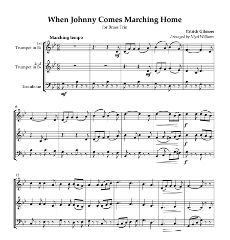 When Johnny Comes Marching Home, for Brass Trio