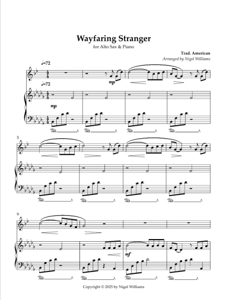 Wayfaring Stranger, for Alto Sax & Piano