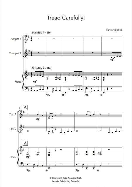 Tread Carefully - Trumpet Duet with Piano Accompaniment