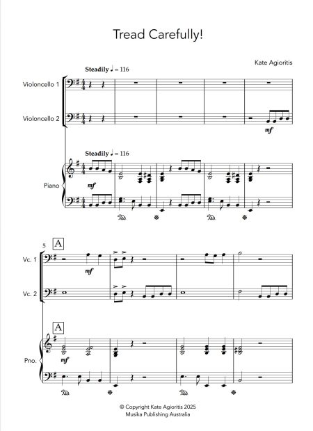 Tread Carefully - Cello Duet with Piano Accompaniment