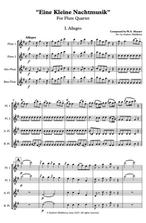 Eine Kleine Nachtmusik arranged for Flute Quartet