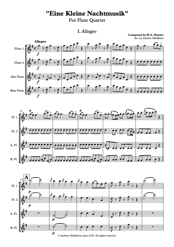 Eine Kleine Nachtmusik arranged for Flute Quartet Eine Kleine Nachtmusik arranged for Flute Quartet - Image 2