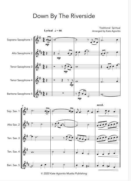 Down by the Riverside | Jazz Arrangement for Saxophone Quintet - Image 2