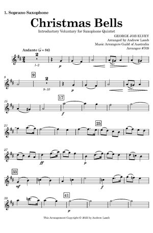George Job Elvey | Christmas Bells | for Saxophone Quintet
