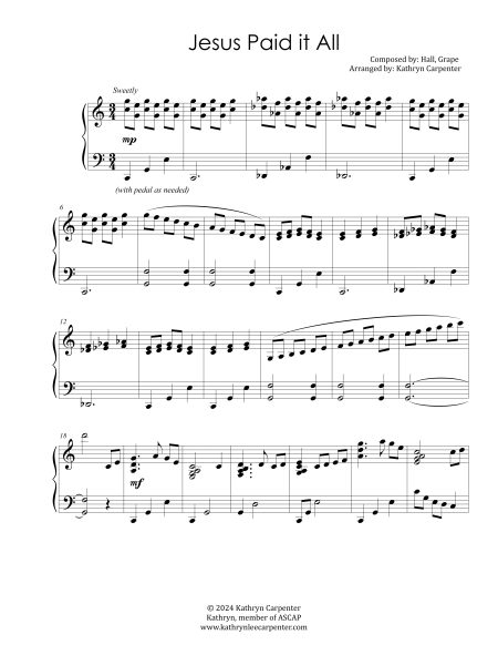 Jesus Paid it All (Advanced Piano)