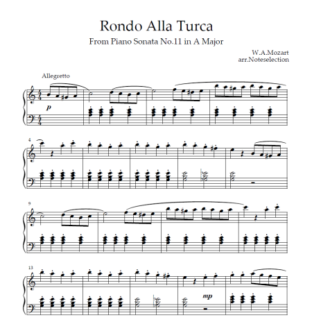 Mozart – Rondo Alla Turca | Simplified & Shortened Version | Piano Sheet Music PDF