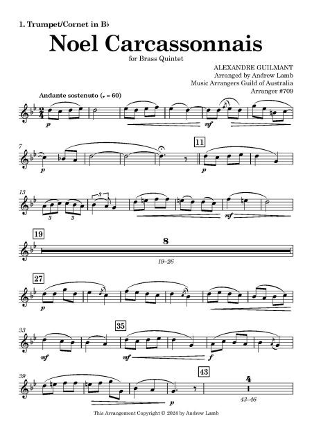 Alexandre Guilmant | Noel Carcassonnais | for Brass Quintet - Image 2