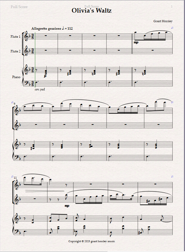 Olivia's Waltz. Flute Duet and Piano - Image 2