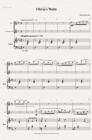 Olivia’s Waltz for Flute Clarinet and Piano.