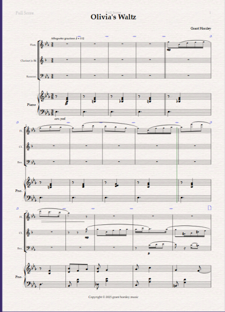 Olivia's Waltz for Wind Trio and Piano (flute, clarinet and bassoon) - Image 2