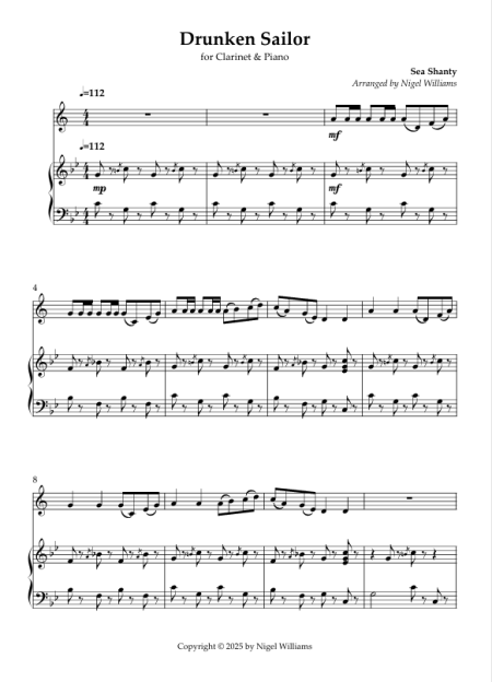 Drunken Sailor, for Clarinet & Piano