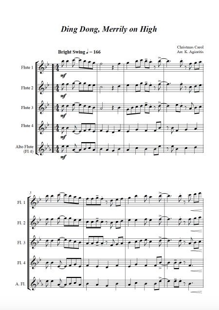 Ding Dong Merrily on High - Jazz Carol for Flute Quartet - Image 2