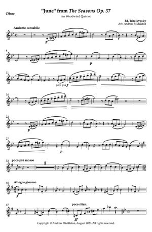 June from The Seasons Op. 37 arranged for Wind Quintet