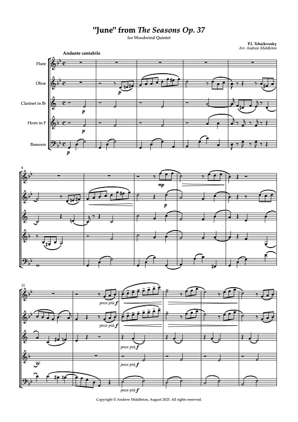 June from The Seasons Op. 37 arranged for Wind Quintet - Image 3