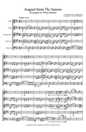 August from The Seasons arranged for Wind Quintet