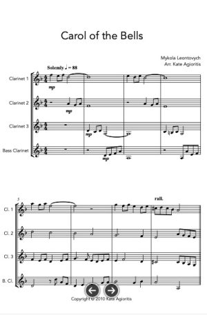 Carol of the Bells (Ukrainian Bell Carol) – Jazz Arrangement for Clarinet Quartet