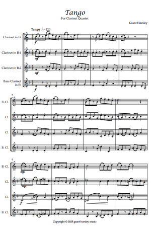 Tango for Clarinet Quartet. ( 2 options- see below in description)