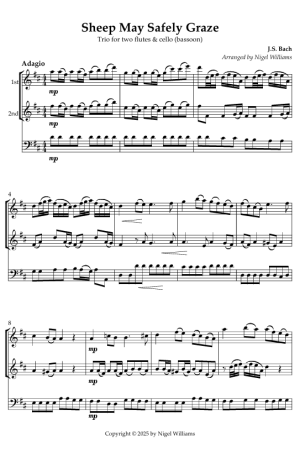 Sheep May Safely Graze, for Flute Duet & Cello (or Bassoon)