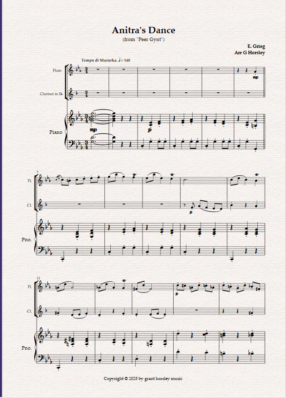 Anitra's Dance (from Peer Gynt) for Flute, Clarinet and Piano - Image 2