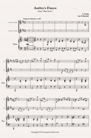 Anitra’s Dance (from Peer Gynt) for Clarinet duet and Piano
