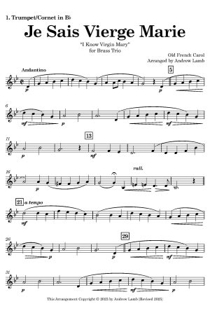 French Carol | Je sais, Vierge Marie! | for Brass Trio