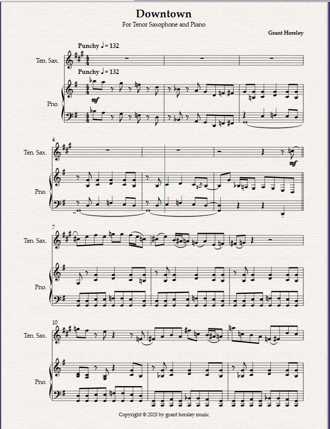 Downtown. A Jazz-Boogie for Tenor Sax and Piano - Image 2