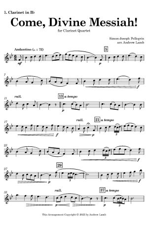 Simon-Joseph Pellegrin | Come, Divine Messiah | for Clarinet Quartet
