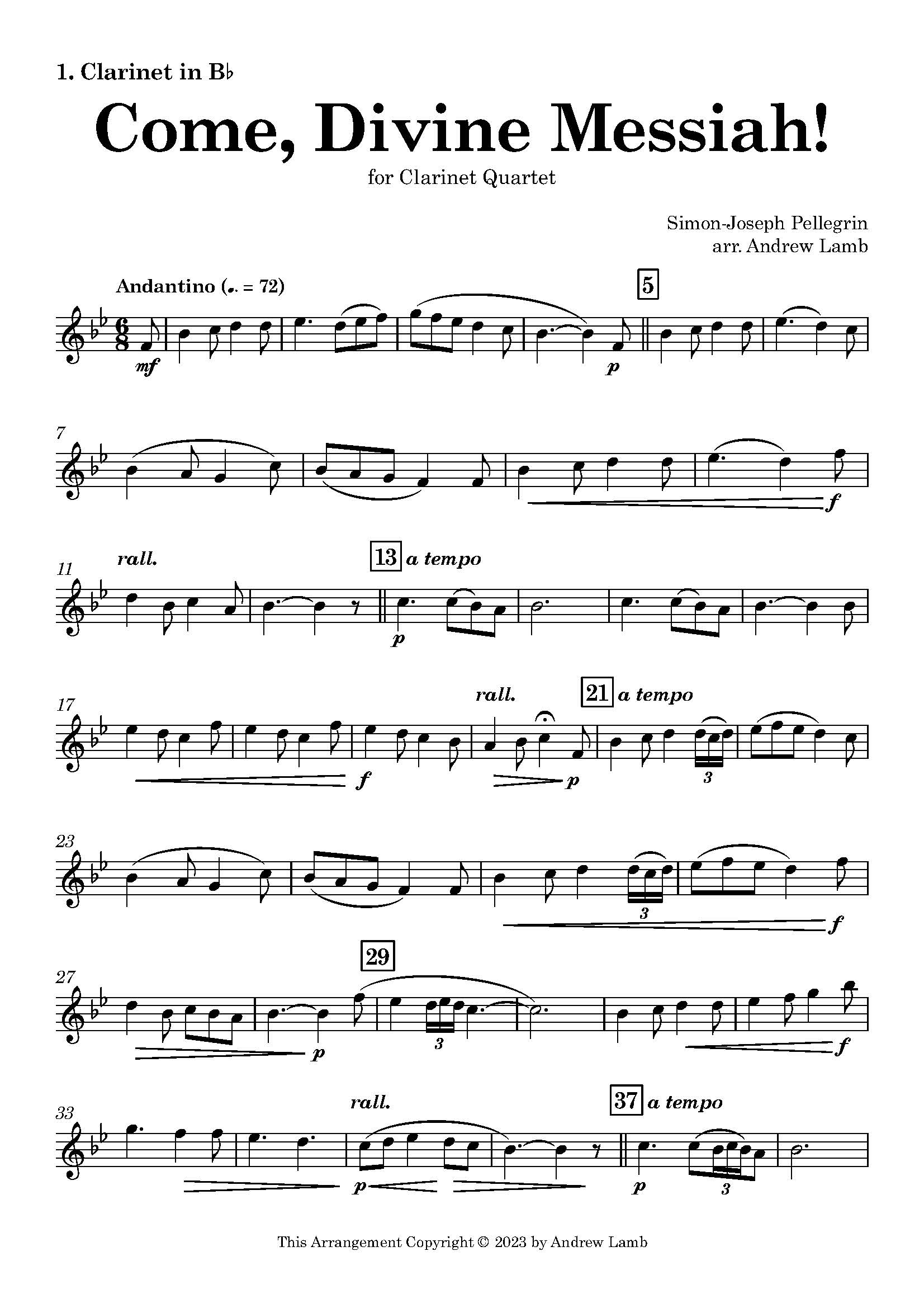 Simon-Joseph Pellegrin | Come, Divine Messiah | for Clarinet Quartet Simon-Joseph Pellegrin | Come, Divine Messiah | for Clarinet Quartet - Image 2
