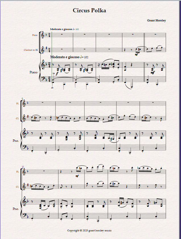 Circus Polka for Flute, Clarinet and Piano. Circus Polka for Flute, Clarinet and Piano. - Image 2