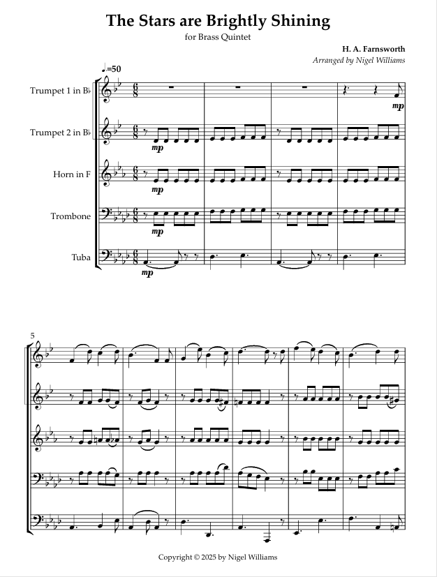 The Stars are Brightly Shining, for Brass Quintet