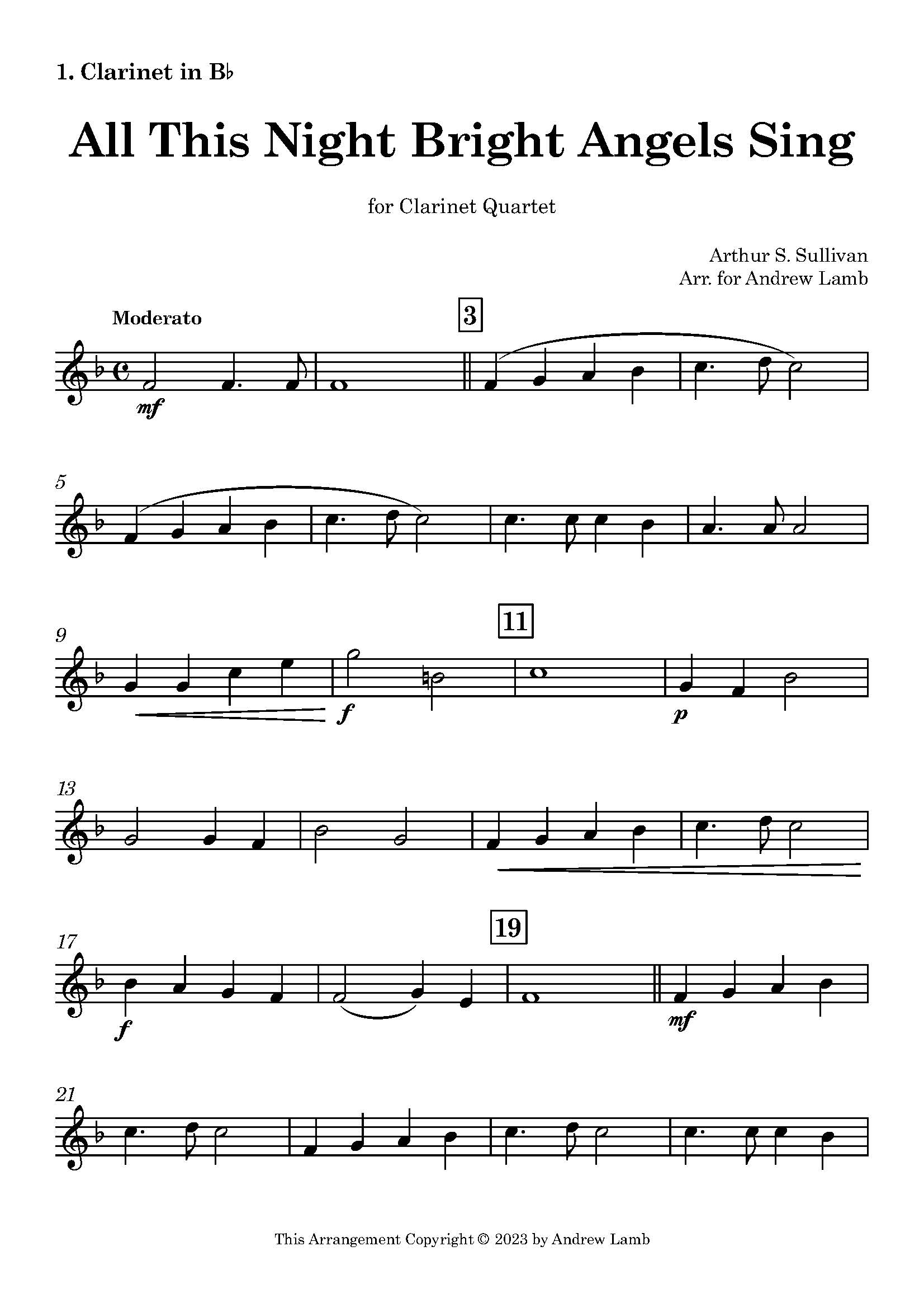 Arthur S. Sullivan | All This Night Bright Angels Sings | for Clarinet Quartet - Image 2