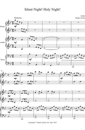 Silent Night! Holy Night! (intermediate piano trio – 1 piano, 6 hands)