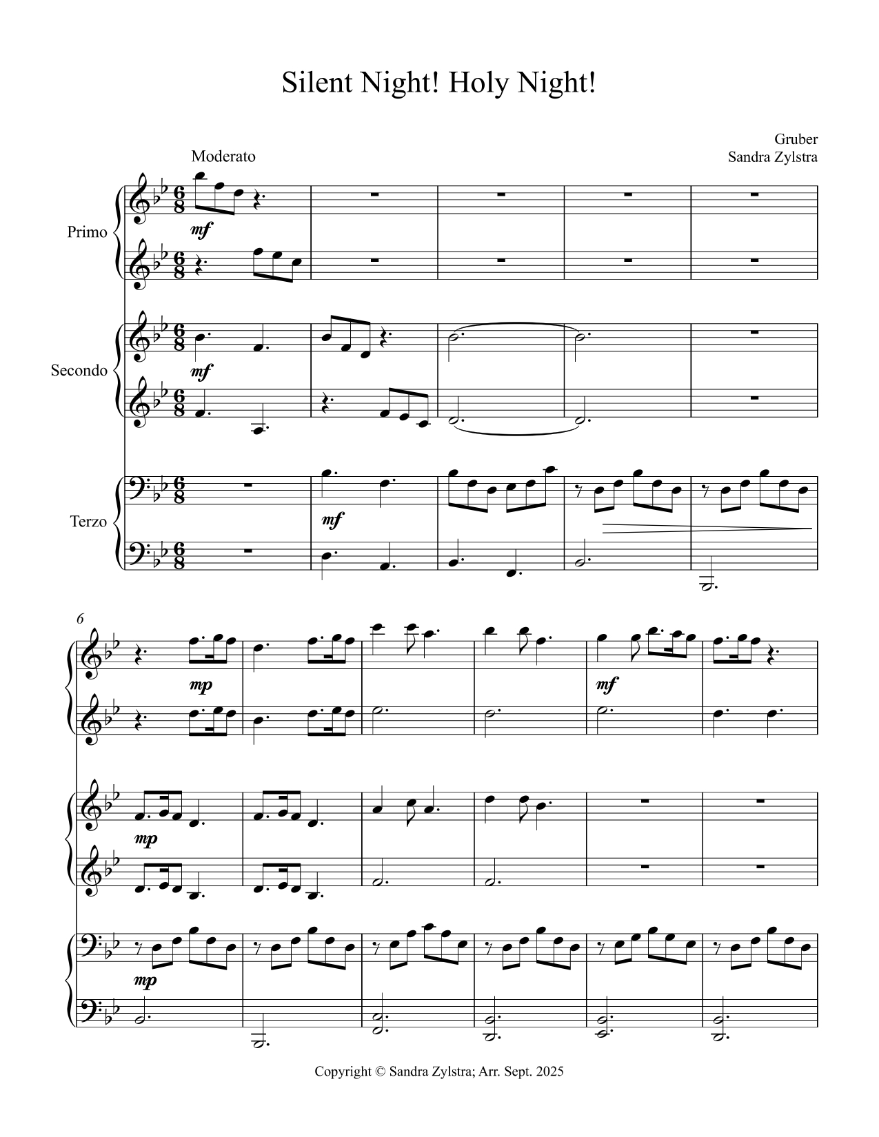 Silent Night! Holy Night! (intermediate piano trio - 1 piano, 6 hands) - Image 2