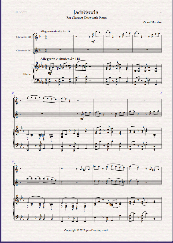 "Jacaranda". Original Tango for Clarinet Duet and Piano "Jacaranda". Original Tango for Clarinet Duet and Piano - Image 2