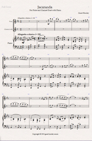 “Jacaranda”. Original Tango for Flute and Clarinet Duet with Piano