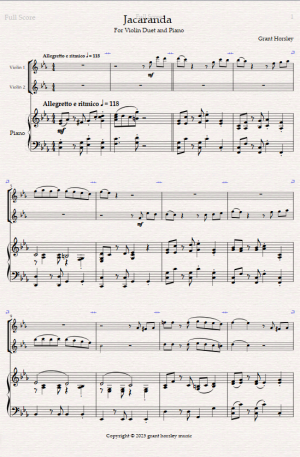 “Jacaranda”. Original Tango for Violin Duet and Piano