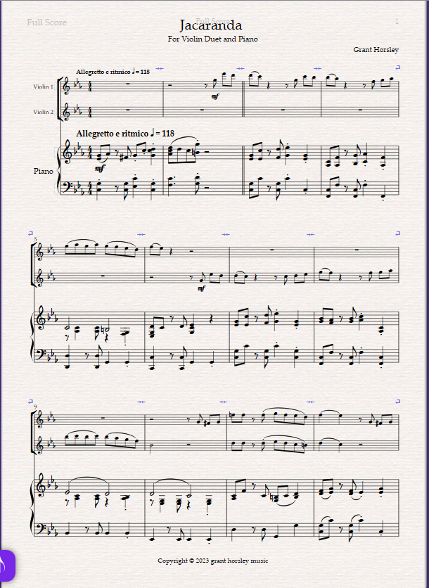 "Jacaranda". Original Tango for Violin Duet and Piano - Image 2