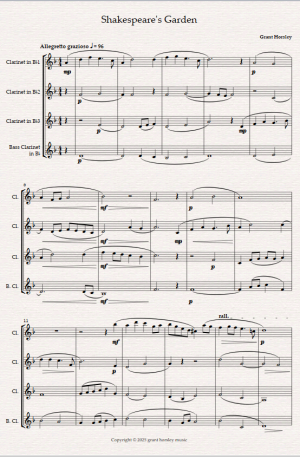 Shakespeare’s Garden for Clarinet Quartet (3 Bb’s and Bass Clarinet)