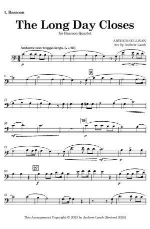 Arthur Sullivan | The Long Day Closes | Bassoon Quartet