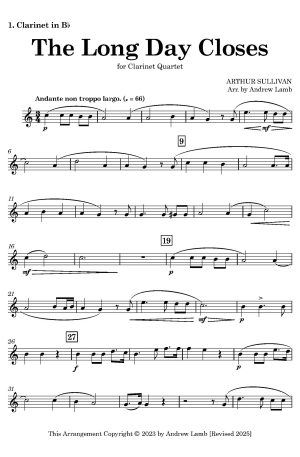 New Releases Arthur Sullivan | The Long Day Closes | for Clarinet Quartet