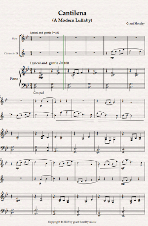 Cantilena. (A Modern Lullaby) for Flute, Clarinet and Piano.